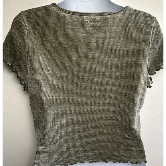 American Eagle Women's L Crop Top Waffle Knit Lettuce Hem Green Y2K Fairy Earthy - Picture 3 of 7